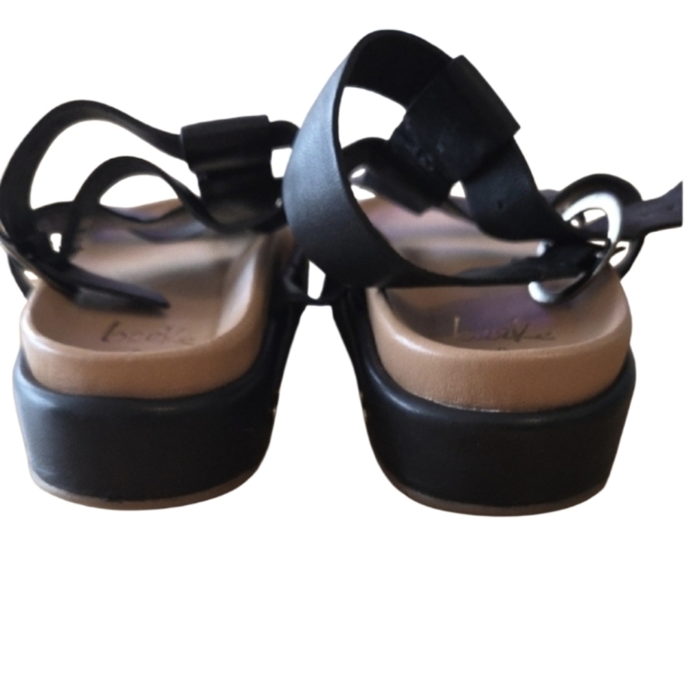 Beek Black Leather Platform T-Strap Sandal with Buckle - Picture 8 of 9
